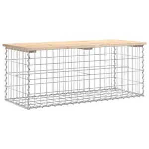 Gabion Cage Garden Bench Outdoor Patio Wooden Park Seat Chair Steel Solid Wood - Picture 1 of 1