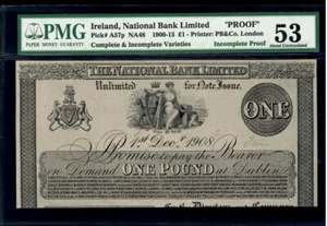 Ireland National Bank 1  Pound 1908  P-A57p  PMG  PROOF  aUNC - Picture 1 of 2