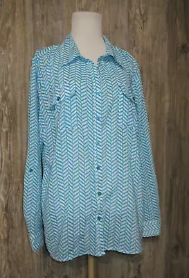 MUJER STUDIO WORKS TOP ESTAMPADO AZUL BLANCO BOTONES TALLA XL CLÁSICO PREPPY Foto 1 de 4