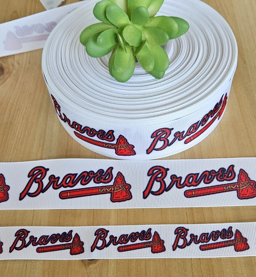 Cinta de grosgrain de béisbol de 7/8 y 1,5" (1 año) de los Atlanta Braves cinta de lazo de alegría Foto 1 de 1