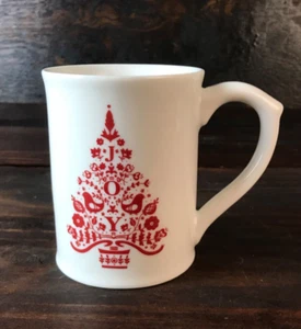 Williams Sonoma JOY HOLIDAY TREE Red White Christmas Coffee Mug - Picture 1 of 7