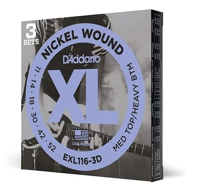 3 juegos de cuerdas de guitarra EXL116 D'Addario 11-52 parte superior media parte inferior pesada EXL116-3D Foto 1 de 4