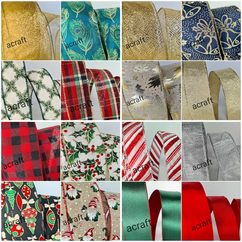 Christmas Ribbon Wired Edge Tree Decoration Gift Wrap Presents Craft Glitter UK - Image 1 of 1