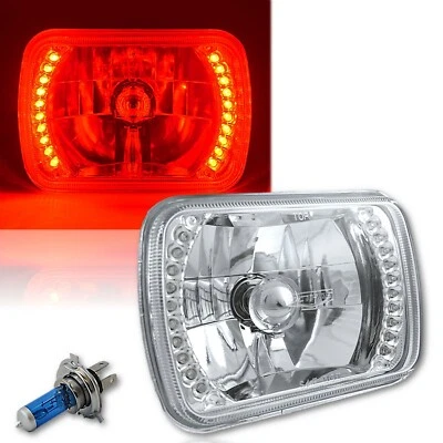 7X6 Red LED Halo Halogen Crystal Headlight Headlamp Angel Eye H4 Light Bulb - Image 1 of 4