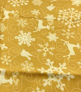 Benartex Fabric Ho Ho Ho Let It Snow Reindeer Snowflakes on Yellow 1/2Y x 44" W - Picture 1 of 3