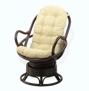 Swivel Rocking Java Chair ECO Handmade Wicker Rattan w/Cream Cushion, Dark Brown - Picture 1 of 12