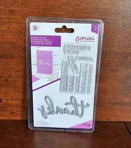 Gemini THANKS Die & Clear Sentiment Stamps Phrases by Crafter's Companion New - Picture 1 of 2