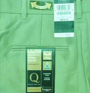 HAGGAR UOMO ESSENZIALE COMFOT ABITO PANTALONI VITA FLESSIBILE PIETRA MICROFIBRA LISTA $60 - Foto 1 di 8