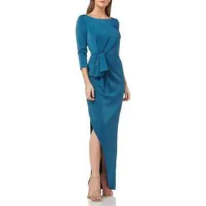 Kay Unger türkisfarbenes Maxikleid geraffte Taille Säule festliches Kleid Damengröße 6 neu mit Etikett - Bild 1 von 7