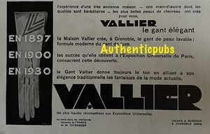 PUBLICITE GANT VALLIER EXPOSITION UNIVERSELLE PARIS DE 1930 AD PUB - Picture 1 of 1
