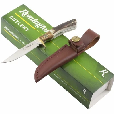 Cuchillo de hoja fija Remington Guide Jr Skinner hueso de ciervo punta de clip de madera marrón Foto 1 de 4