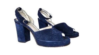 Vintage GALLIANO Platform Heels Blue Suede Shoes Sandals JOHN GALLIANO Size 7.5B - Image 1 of 4