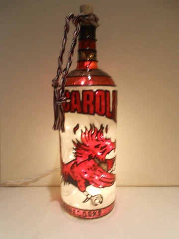South Carolina Gamecocks Inspired Bottle Lamp Hand Painted Stained Glass Look Cover