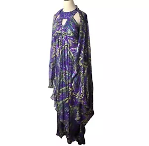 Vtg Cachet Maxi Dress Size 14 Purple Shirred Beaded Jeweled with Matching Cape - Picture 1 of 22