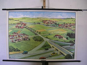 Strassentypen Dorftypen Oldtimerfahrt Käfer 1965 Schulwandbild Wandbild 90x64cm - Imagen 1 de 1