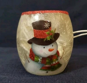Stony Creek dekoratives beleuchtetes Glas Windlicht Happy Snowman 3" hoch Neu aus altem Lagerbestand super süß - Bild 1 von 3