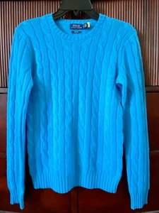 Polo Ralph Lauren women 100% Cashmere Cable Knit Blue Sweater, Size Small - Picture 1 of 3