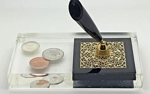 Canada 1967 Centennial Silver Dime Paperweight Lucite Acrylic Pen Holder Desk - Picture 1 of 1