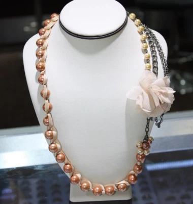 Beaded Yellow & Brown Pearl Necklace SS Multicolor Custom Jewelry NEW - Image 1 of 4