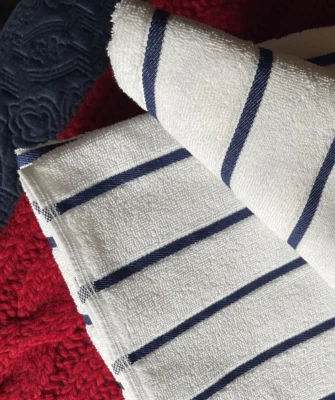 2 SET NEW 1CONCIER T-Y WHITE & BLUE STRIPE COTTON BATH BEACH POOL CABANA TOWELS - Image 1 of 4