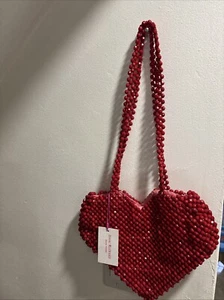 Isaac Mizrahi Purse Red Heart Beaded Coquette Cottagecore Kidcore Twee NWT - Picture 1 of 11