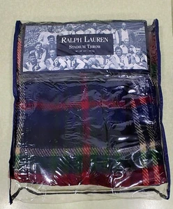 Vintage Ralph Lauren Plaid Stadium Throw Blanket Blue Label 50" x 68" Sports  - Picture 1 of 8