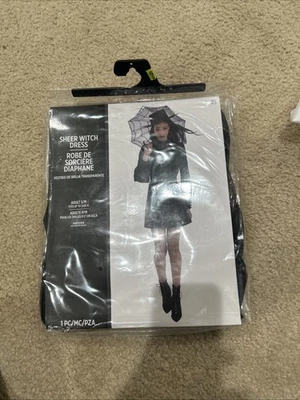 Sheer Witch Dress Gothic Black Fancy Dress Halloween Adult Costume S/M NEW - Image 1 of 3