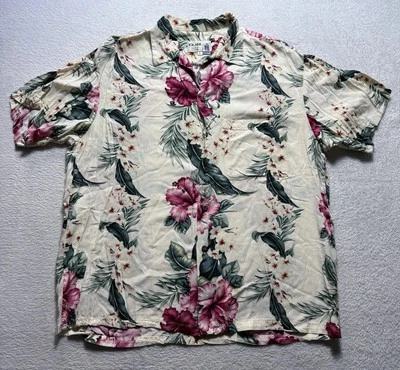 Iolani Hawaiian Shirt Men's Large Tropical Floral Rayon Short Sleeve USA Made - Image 1 of 4