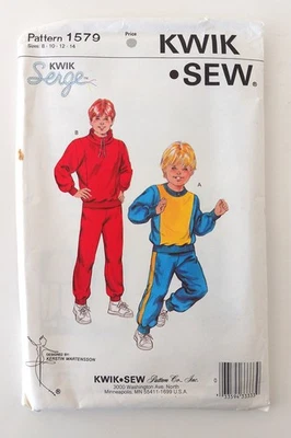 1986 Boys' Jogging Suit Kwik Sew 1579 Sewing Pattern Sz 8-14 - Image 1 of 2