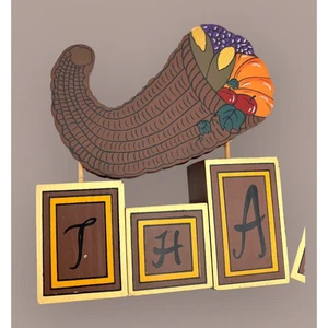 Erntedank Holzbausteine Füllhorn Tisch Herzstück Kaminsims Deko Vintage 90er  - Bild 1 von 9