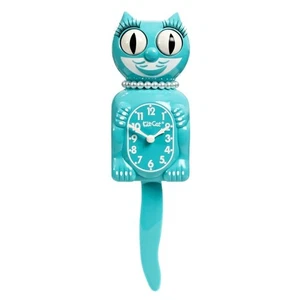 VIBRANT BLUE TURQUOISE LADY KIT CAT CLOCK -Full Size - 15.5"- MADE IN THE USA - - Picture 1 of 8
