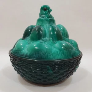 Westmoreland CHICK On EGG PILE Esmeralda VERDE Escoria CUMBRE Cesta de Vidrio Tejido - Imagen 1 de 22