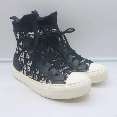 Christian Dior Walk'n'Dior High Top Sneakers Navy Oblique Stretch Knit Size 38.5 - Image 1 of 4