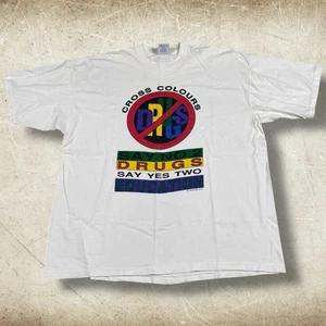 T-shirt vintage anni 90 colori incrociati dire n. 2 droghe sì 2 educazione taglia 2XL rara - Foto 1 di 12
