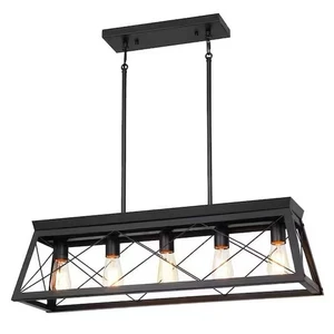 Hukoro Farm 31.5 in. 5-Light Matte Black Kitchen IslandLinear Pendant Chandelier - Picture 1 of 4