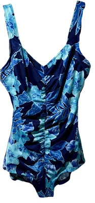 Traje de baño azul Maxine of Hollywood traje de baño de una pieza acanalado 14T tropical Foto 1 de 4