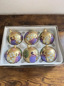 Christmas Baubles Shepherd Scene Glass Made In Italy Hand Painted Vintage X6 - Picture 1 of 3