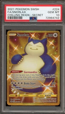 Pokemon Snorlax Chilling Reign Secret Rare Full Art #224 PSA 10 Gem Mint - Image 1 of 2