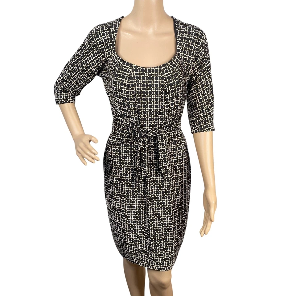 Vestido Vaina David Meister De Colección Estampado Geométrico Corbata Frontal Jersey Talla 4P Foto 1 de 4