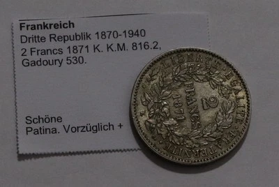 🧭 🇫🇷 FRANCE 2 FRANCE 1871 K SILVER HIGH GRADE B86 #Z9329 - Image 1 of 4