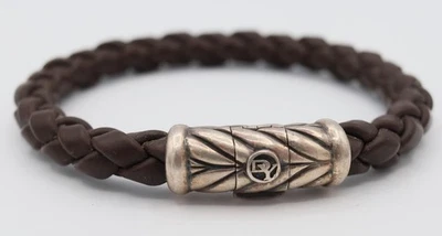 Pulsera tejida David Yurman Chevron para hombre de caucho marrón y plata de ley 925 8 Foto 1 de 3