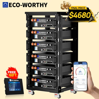 ECO-WORTHY 6Pack 48V 100AH Server Rack LiFePO4 Lithium Battery UL1973 & UL9540A - Image 1 of 4