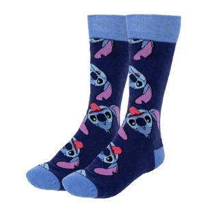 DISNEY LILO AND STITCH TOUNGUE OUT BLUE ADULT PAIR OF NOVELTY CREW SOCKS - Picture 1 of 2