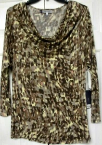 Jennifer Lopez Size L Multi-color Print Cowl Neck Tank Top Long Sleeve - Picture 1 of 6