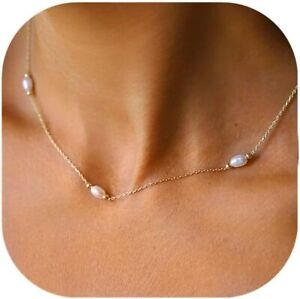 Collier perle plaqué or 14 carats pour femmes - pendentif eau douce fait main Ch