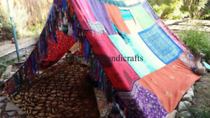 Indisches Vintage Seide Sari mehrfarbig Patchwork Hippie Boho Zelt Glamping Dekor