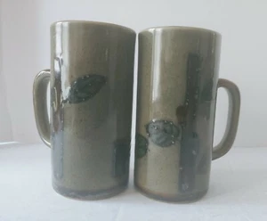 Vintage Set Of 2 (Two) Tall Skinny Green Coffee/Tea Ceramic Mugs Bamboo Shoots - Picture 1 of 5