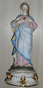 ANCIENNE STATUE RELIGIEUSE /SACRE COEUR DE MARIE /BISCUIT ANDENNE OU SAXE/H.36cm - Picture 1 of 6