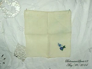 ANTIKE VINTAGE HANDSTICKEREI BLAUE BLUME FEINE LEINEN TASCHENTUCH - Bild 1 von 4