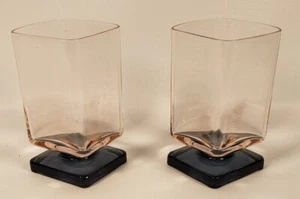 Glass Stemware (x2) MCM DiSaronno Pink w Blue Amethyst Square Pedestal 4.75" A72 - Picture 1 of 5